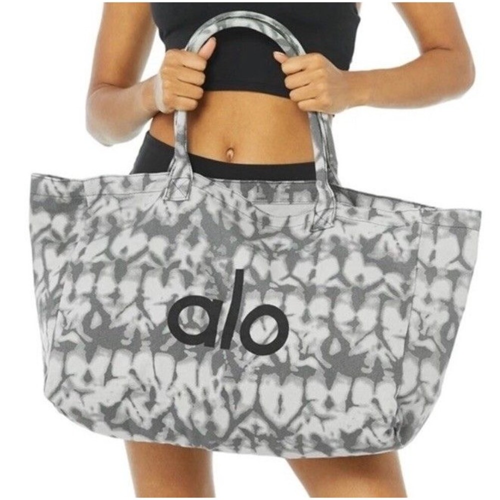 ALO Iconic Shopper XL Oversized Heavy-Duty Canvas Tote Bag - Grey Tie Dye